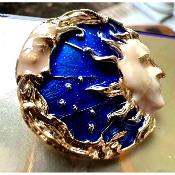 Celestial Moon Sun Brooch Pin New Gold Navy Yours is the Light We All Sh… - Picture 3 of 12